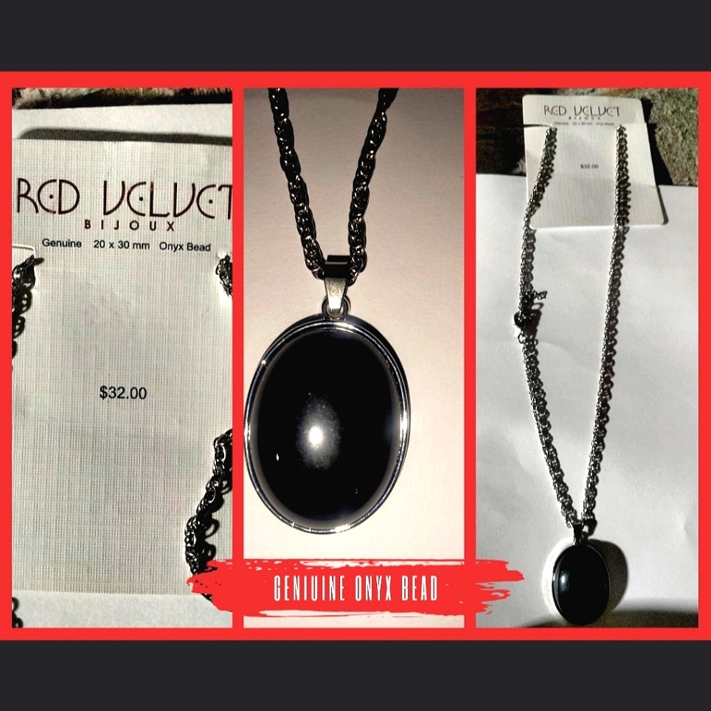 Bijoux Red Velvet Brand New Genuine Black Onyx Pendent 20 X 30mm.